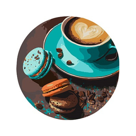 Картина по номерам Натюрморты. Кофейная мечта, Круглый подрамник, d33см, термопакет, Идейка (KHO-R1033)