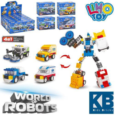 Конструктор городская серия, спецтранспорт 2в1, LIMO TOY инерция, от 45дет, ЦЕНА ЗА 1ШТ, 4 вида, в дисплее, 29*25*12см