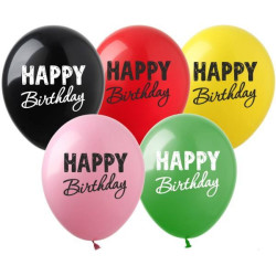 Шарики 12" Happy Birthday (1 ст.) черная краска ЦЕНА ЗА УП. 50ШТ, пак. 20*15см