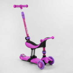 Самокат-велобег 3в1 трехколесный Best Scooter, 3 колеса PU со светом, сиденья, амортизаторы, родительская ручка 60*17*30