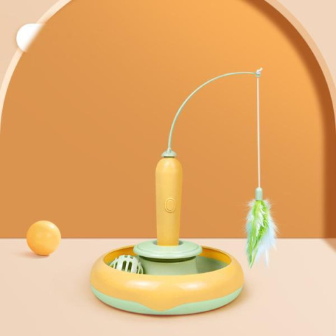 Игрушка для котов Туннель с шариком и с пером, желто-зеленая, в кор. 20*24*6см