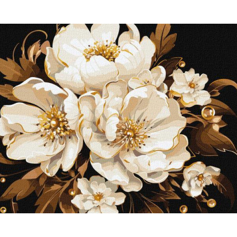 Картина за номерами Квіти. Біла ніжність, з фарбами металiк extra, 40х50см, в термопакеті, Идейка (KHO3271)