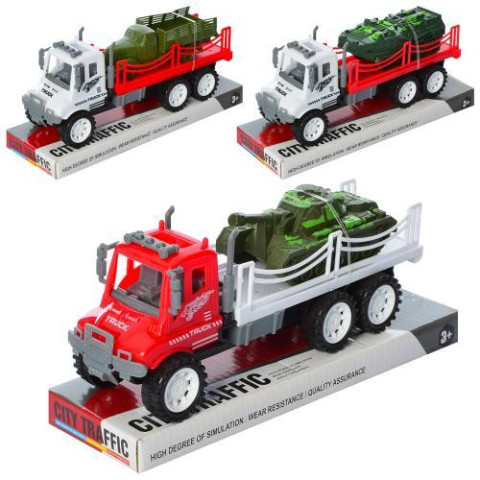 Трейлер інерційний, 21,5см, військовий транспорт, мікс видів, у слюді, 23,5*12,5*8см, арт: 578-44-45-46