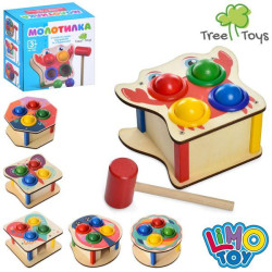 Деревянная игрушка LIMO TOY Стукачка 15*7,5см, молоточек, шарики 4шт, 6 видов, 1ящик*1вид, в кор. 15,5*15,5*8см 