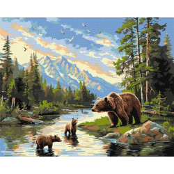 Картина за номерами Тварини. Ведмедиця та ведмежата, 40х50см, в термопакеті, Идейка (KHO6630)