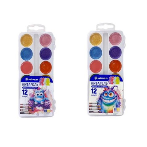 Фарби акварельні перламутрові 12 кольорів, кор. 18*7*1см, ТМ Hiper, арт: 360112