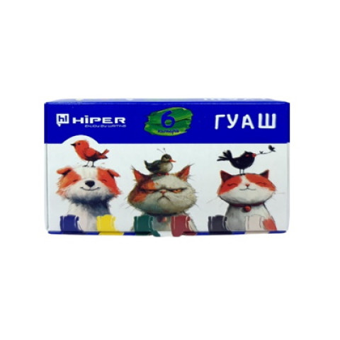 Фарби гуашові 6 кольорів, 10мл, кор. 10*8*2см, ТМ Hiper, арт: 460610