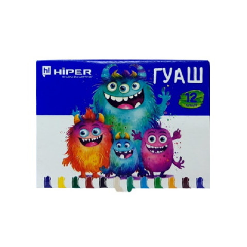 Краски гуашевые 12 цветов, в корр. 14*11*2см, ТМ Hiper, арт: 461210