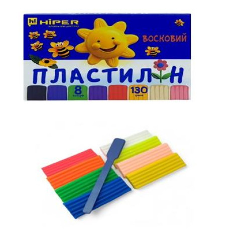 Пластилін 8 кольорів 130 гр, кор. 16,5*11,5*1см, ТМ Hiper, арт: 568130