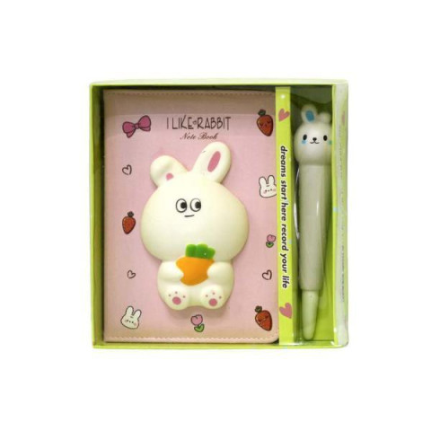 Набор: Блокнот со сквишем 13*18см, 100 цветных листов + ручка сквиш Зайка, в кор. 18*18*5см, арт: 6073