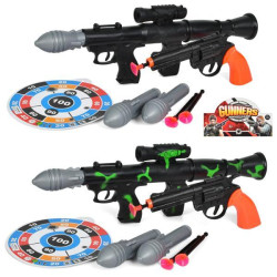 Набор с оружием, гранатомет 28см, револьвер 17см, присоски 3шт, гранаты 3шт, мишень, 2 цвета, пак. 17*40см 