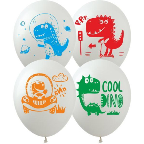 Шарики 12» - Дино на белом (1 ст) ЦЕНА ЗА УП. 50шт, ст: DM-15WB