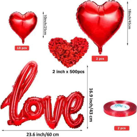 Набір кульок червоних LOVE + 1000 пелюсток троянди, пак.20*20 арт: TSH-LOVE