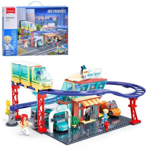 Конструктор SLUBAN жд/метро, 38,1см, машины, фигурки, 379дет, в кор. 42,5*33*7см , ст: M38-B1262