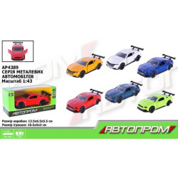 Машина мет. АВТОПРОМ 1:43, 6 кольорів, відкр.двері, в кор. 13,5*6,5*5,5см, ст.: AP4389