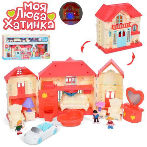 Будиночок 38*19см, автомобіль 12см, фігурка 6см 3шт, меблі, звук, світло, на батар., Кор. 64 * 32 * 8см, ст.: WD-933D