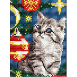 Алмазна мозаїка без підрамника для дітей "Кошеня під ялинкою" 15*20см, ТМ Ідейка, Україна арт: AMM1074