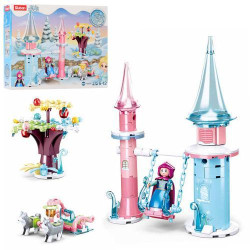 Конструктор SLUBAN зимова казка, замок, сани, фігурки, 135дет, в кор.24*19*4,5см  арт: M38-B0895
