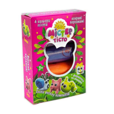 Набір тіста для ліпки (укр) "Містер тісто - 4 кольори з глітером", в кор. 9*6,5*2,5см, ТМ Стратег, Україна арт: 71508S