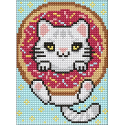 Алмазна мозаїка без підрамника для дітей &quot;Кіт і пончик&quot; 15х20см, пакет, ТМ Ідейка, Україна арт: AMM1076