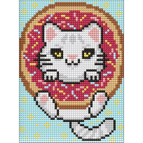 Алмазна мозаїка без підрамника для дітей "Кіт і пончик" 15х20см, пакет, ТМ Ідейка, Україна арт: AMM1076