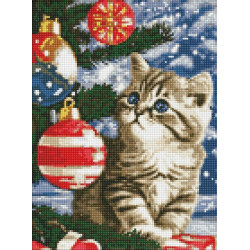 Алмазная мозаика "Котенок под елкой" с АВ стразами 30х40см, термопакет, ТМ Идейка, Украина