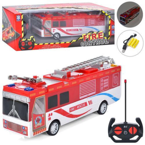 Пожарная машина р/у, аккумулятор, USBзар, 28см, звук, свет, на бат