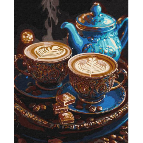 Картина за номерами "Мелодія кави" з фарбами металік extra 40х50см, термопакет, ТМ Ідейка, Україна арт: KHO5715