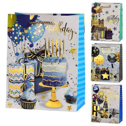 Пакет подарочный бумажный L "Happy birthday 30*41,5*12см, ЦЕНА ЗА УП. 12ШТ 