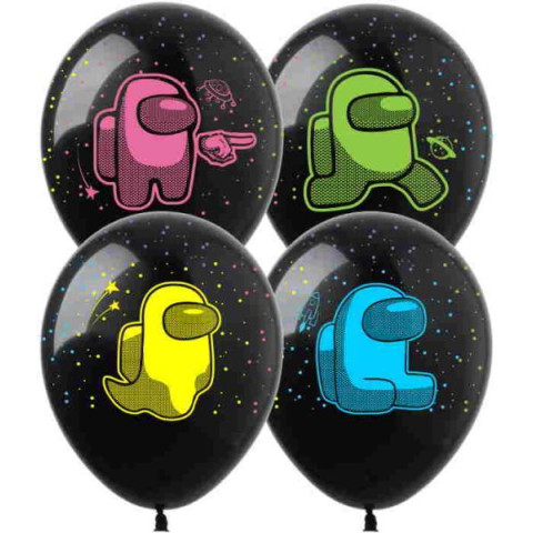 Кульки Among Us на чорному (5ст.) ЦІНА ЗА УП. 50ШТ, пак. 20*15см арт: AM-2B