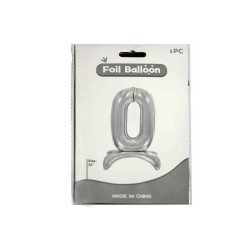 Шарик на ножке Цифра "0" Серебро 81см, пак. 20*13см 