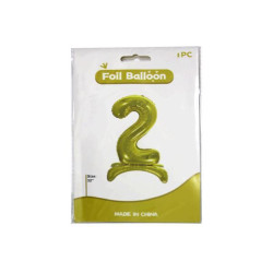 Шарик на ножке Цифра "2" Золото 81см, пак. 20*13см 