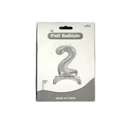 Шарик на ножке Цифра "2" Серебро 81см, пак. 20*13см 