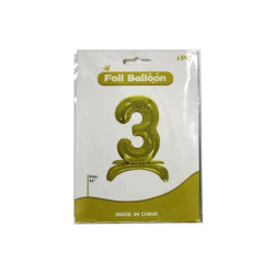 Шарик на ножке Цифра "3" Золото 81см, пак. 20*13см 
