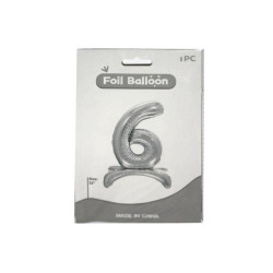 Шарик на ножке Цифра "6" Серебро 81см", пак. 20*13см 