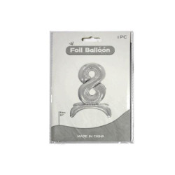 Шарик на ножке Цифра "8" Серебро 81см, пак. 20*13см 
