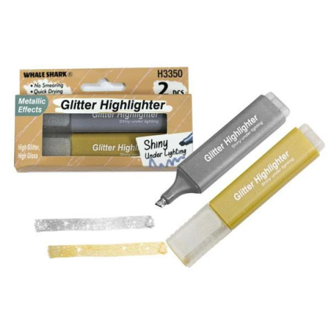 Набор текстовыделителей 2шт. с глиттером золото+серебро, в кор. 7*12см