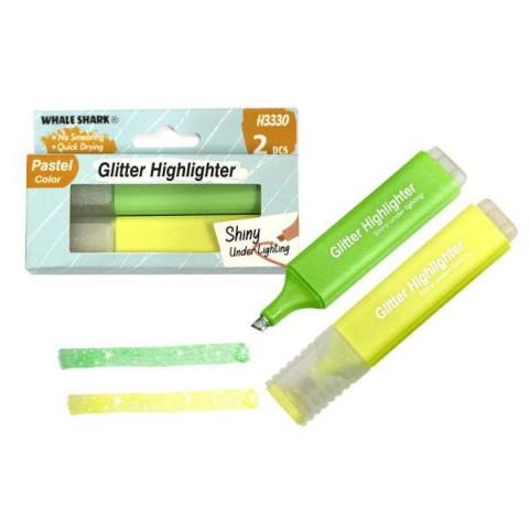 Набор текстовыделителей 2шт. с глиттером салатовый+зеленый, кор.7*12см