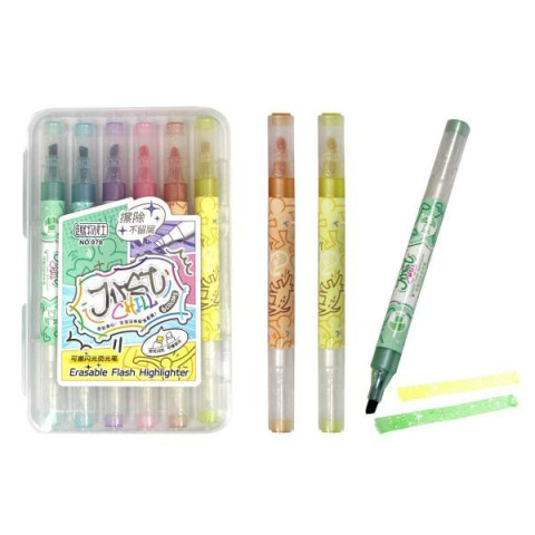 Набор текстовыделителей с глиттером 6шт. стирающихся, кор.17*10*1,5см