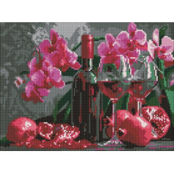 Алмазна мозаїка &quot;Вино та орхідеї&quot; 30х40см, термопакет, ТМ Ідейка, Україна арт: AMO8118