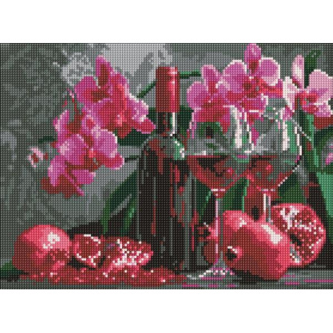 Алмазна мозаїка "Вино та орхідеї" 30х40см, термопакет, ТМ Ідейка, Україна арт: AMO8118