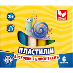Пластилин круглый восковой с блестками 6 цветов, в кор. 9,5*11см, ТМ Школярик, Украина