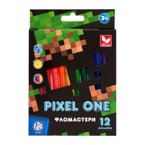 Фломастери Pixel One 12 кольорів, в кор. 18*12,5см, ТМ Школярик, Україна арт: 314022001-UA