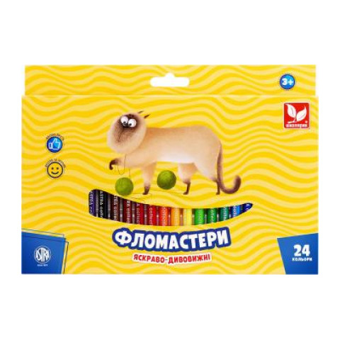 Фломастеры 24 цвета, в кор. 26*18см, ТМ Школярик, Украина