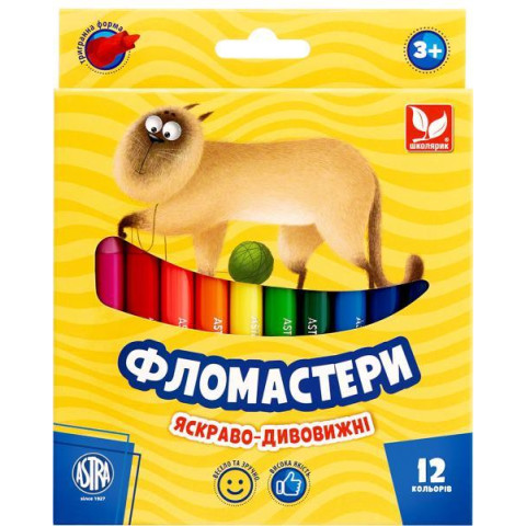 Фломастери конічні 12 кольорів, в кор. 17*14см, ТМ Школярик, Україна арт: 314110003-UA