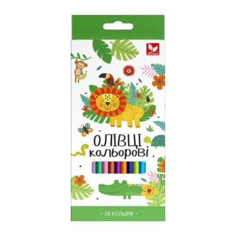 Карандаши цветные трехгранные + точилка - 24 цвета, в кор. 21*9см, ТМ Школярик, Украина