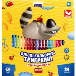 Карандаши цветные трехгранные + точилка 24 цвета,в кор. 23*22см, ТМ Школярик, Украина