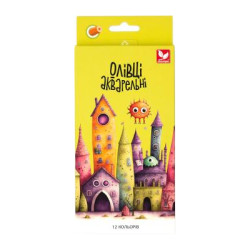 Карандаши акварельные шестигранные 12 цветов с кисточкой, в кор. 21*9см, ТМ Школярик, Украина