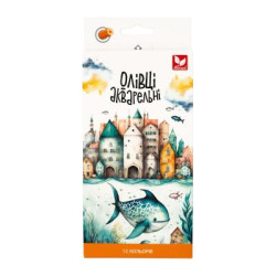 Карандаши акварельные шестигранные 12 цветов с кисточкой, в кор. 21*9см, ТМ Школярик, Украина