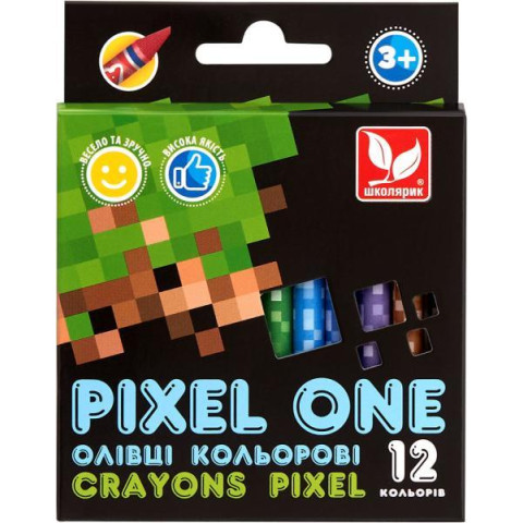 Олівці кольорові Crayons Pixel One 12 кольорів, в кор. 21*9см, ТМ Школярик, Україна арт: 316121007-UA